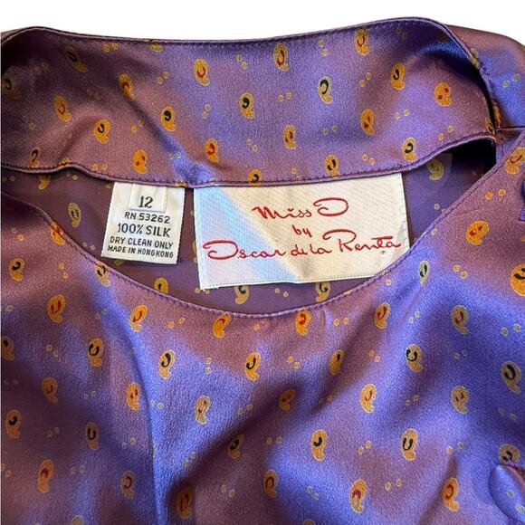 Vintage Miss O By Oscar de la Renta  Purple Silk Blouse and Pant Set Womens 12 - Picture 3 of 8